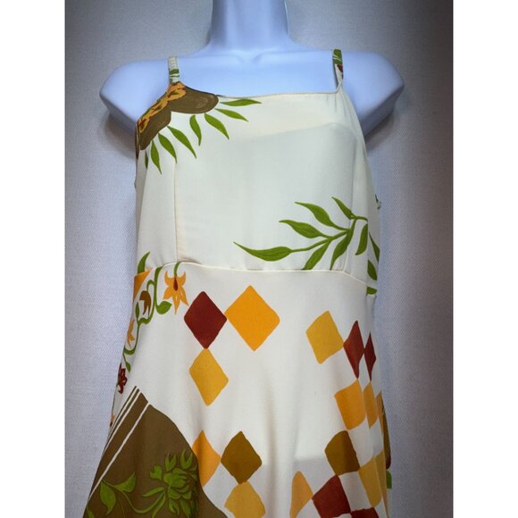 RUNVS Women's Long Maxi Dress Size S Multi Leaf Patchwork Sleeveless Back Tie - Picture 2 of 13